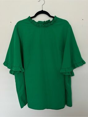 SHEIN Emerald Green Ruffle Neck & Sleeve Blouse